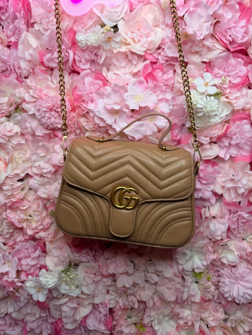 New  Beige crossbody Top Handle Shoulder Bag with Gold GG